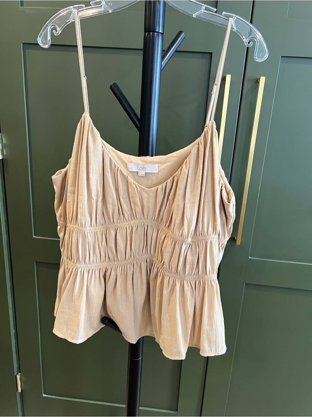 LOFT Neutral Beige Smocked Peplum Camisole